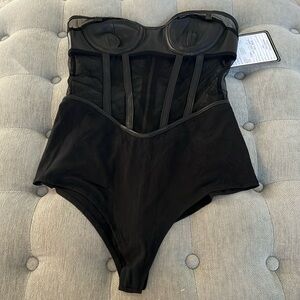 Lita by Ciara Leather Mesh Bustier Body Suit size S